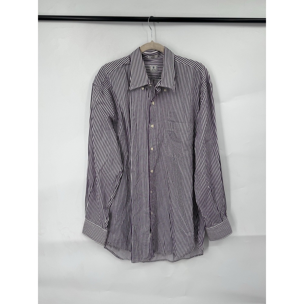 Peter Millar Striped Long Sleeve Button Front Shirt Men Large Purple 100% Cotton